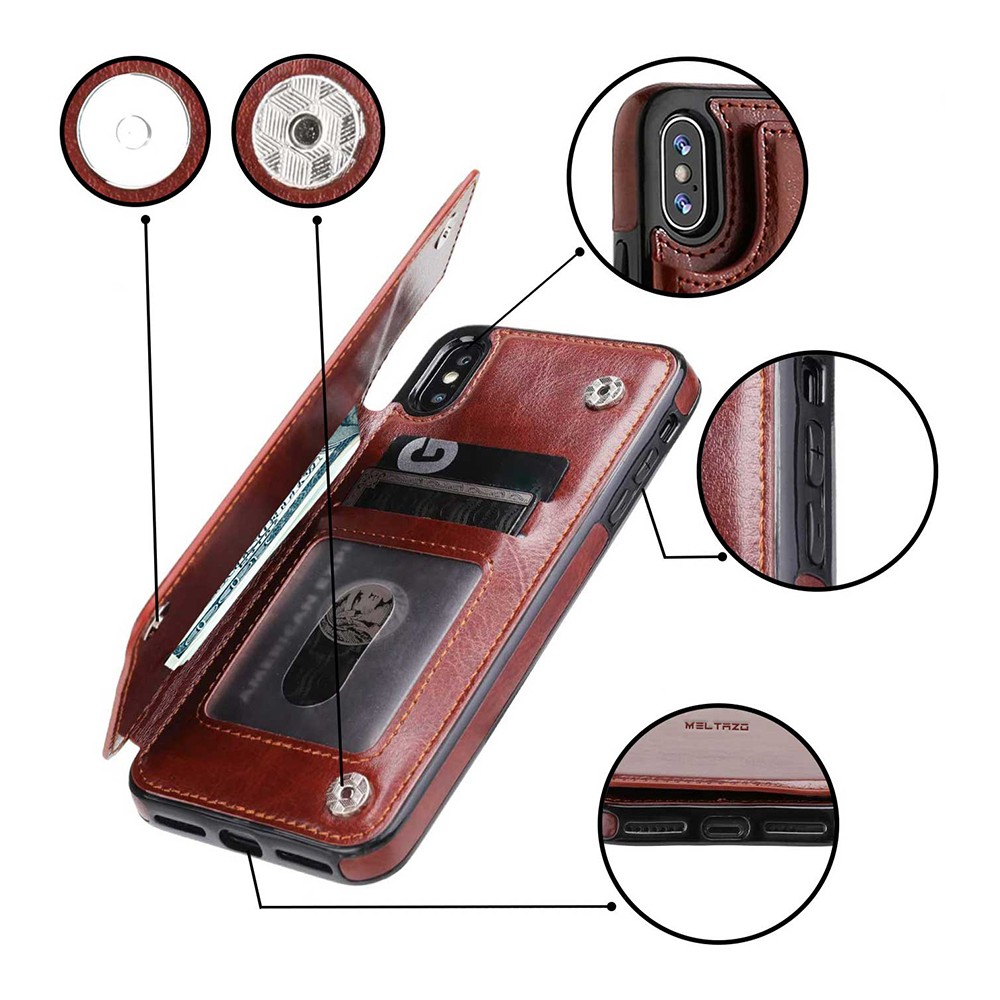 MELTAZO iPhone XS Max Case, iPhone XS Max Hoes, Hoesje iPhone XS Max, Case iPhone XS Max, iPhone XS Max Hoesje met Kaartenhouder, Premium PU-Leer, iPhone XS Max Portemonnee Hoesje (Bruin) 8 iPhone-Case-Pic-7