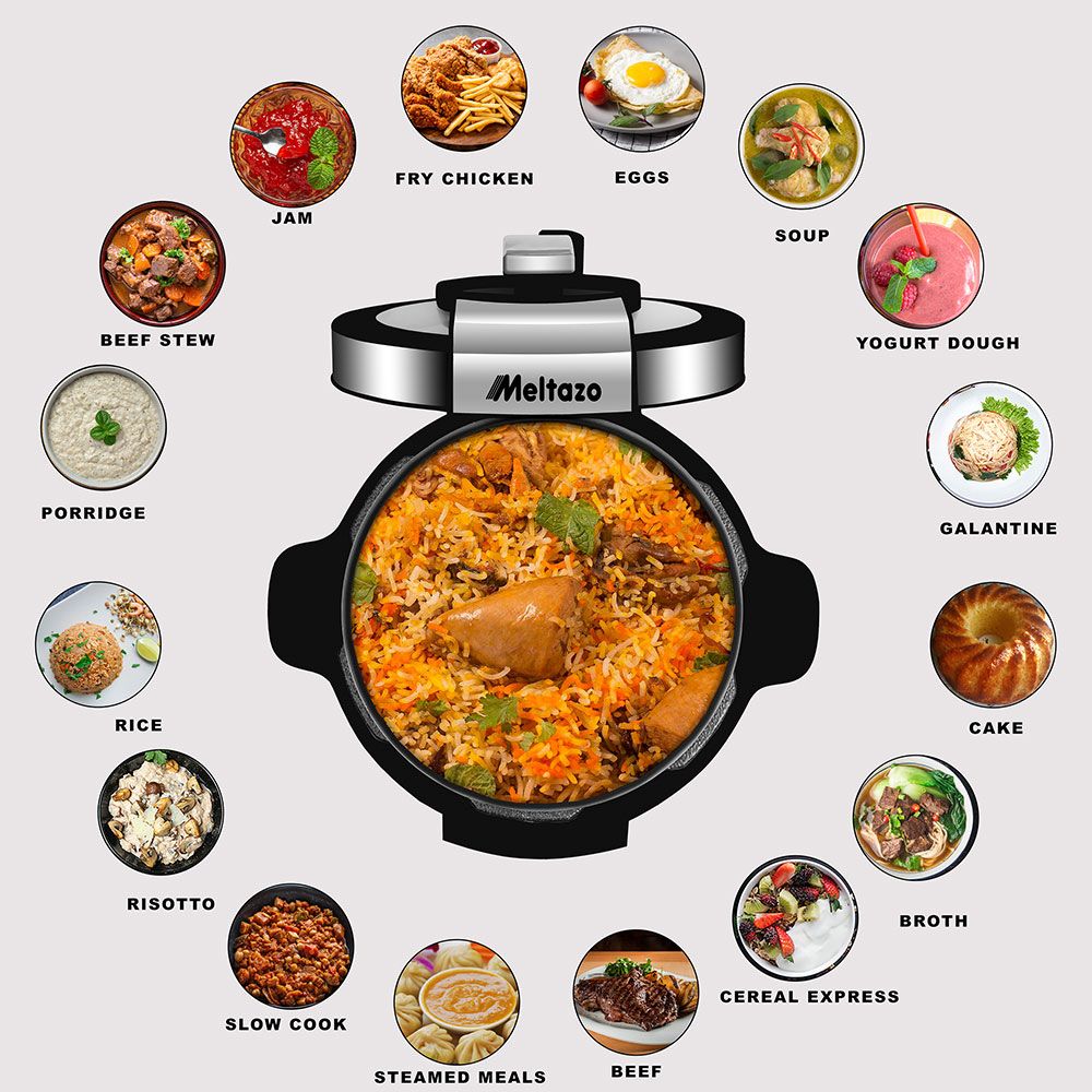 MELTAZO Multicooker, 6L, 14-in-1 Elektrische Snelkookpan met LED Touch Screen, Pressure Cooker Electrisch, Electric Pressure Cooker, Multicuiseur, Multi cooker, Rijstkoker, Yoghurtmaker, Slowcooker, Soepmaker, Stomer (RVS/Zwart) 8 Meltazo-Multicooker-Pic-7