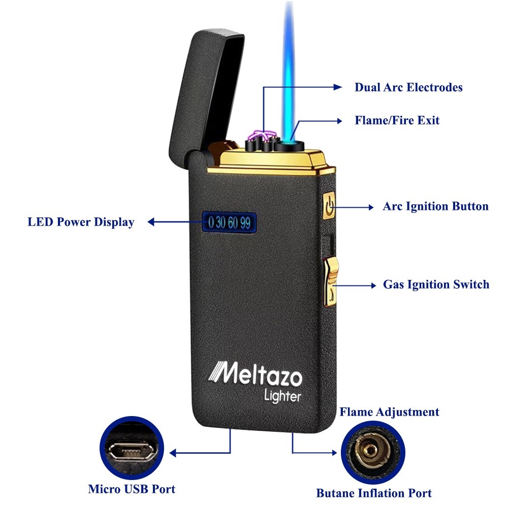 MELTAZO Elektrische Aansteker met Gas, Elektrische Aansteker, Aansteker Gas, Electric Dual Arc Lighter, Gasaansteker Navulbaar, Elektronische Aansteker, Aansteker Plasma, Aansteker Vuurwerk, USB Aansteker Plasma, 2-in-1 Aansteker voor Alles - Nieuw 5 Lighter-Pic-New-3